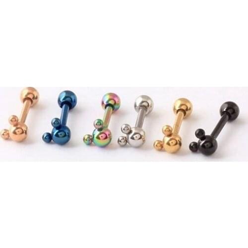 2PCS Mini Micky Mouse Conch Rook Lobe Tragus Stud New Rose Cartilage Earring Helix Piercing septum Jewelry