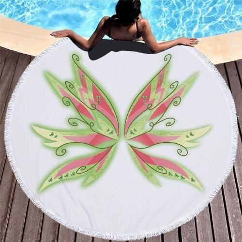 Creative fashion green pink Elf Wings Pattern Microfiber Beach/bath Towel Tassel Design Round Mat Yoga Mat baby Crawling 150cm