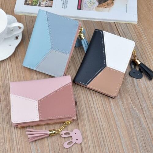 Credit Card Holder Wallets Purse Zipper Tassel Geometric Short Design for Coin -OPK