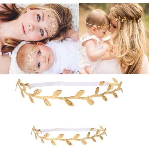 Mom Baby Gold Leaf Hairband Peace Olive Branch Elastic Headband Photography Prop C1FE