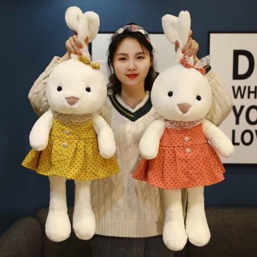Sweet Hairy Little Dress Rabbit Plush Toy Soft Stuffed Cartoon Animal Lace White Bunny Doll Adorable Plushie Girlfriend Gift