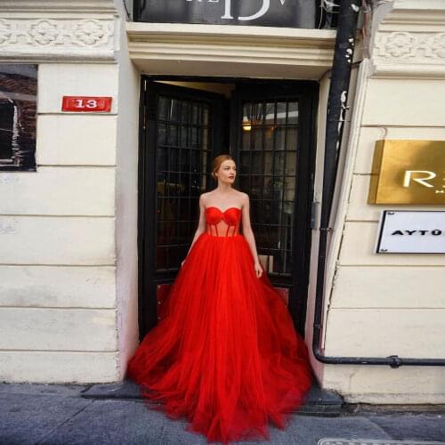 .Fashion Red Sexy Thru Elegant Dress Strapless Backless Tulle Women Dresses Long Length Dress Evening Dress