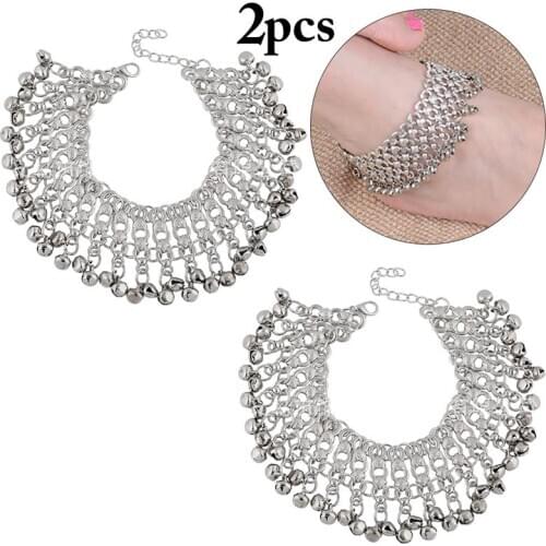 2Pcs/Set Fashion Bell Decor Anklet Vintage Decor Tassel Ankle Bracelet Barefoot Jewelry Accessories For Hawaii Party Dress Up