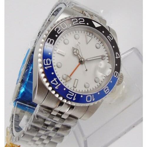 40mm Sterile Dial Sapphire glass Date Black Blue Ceramic Bezel Steel Jubilee Bracelet GMT Automatic Movement Mens Watch