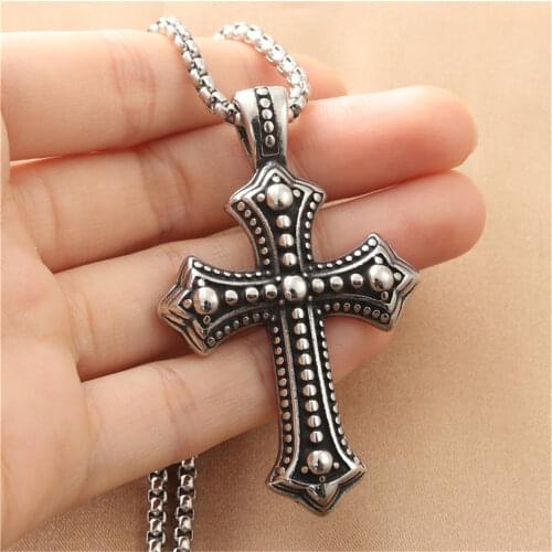 Mens Biker Catholic Cross Pendant Necklace For Men Ashes Stainless Steel