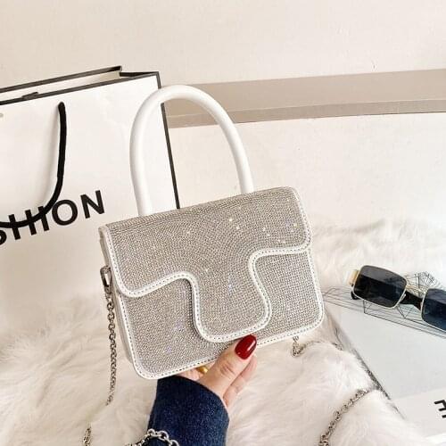 New Luxury Diamond Totes Bag Women Silver Rhinestone Pu Leather Shoulder Bags Girls Flap Crossbody Bags Messenger Bag and Purse