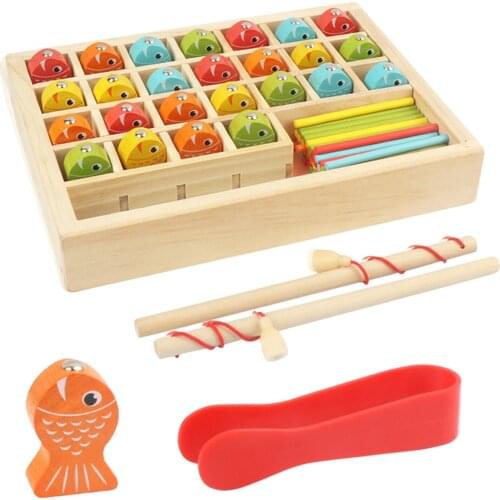 Montessori Educational Wooden Fishing Clip Beads Toys Clip Bead Magnetic Catch Fish Math Interactive Toy 3 In 1 Children Gifts