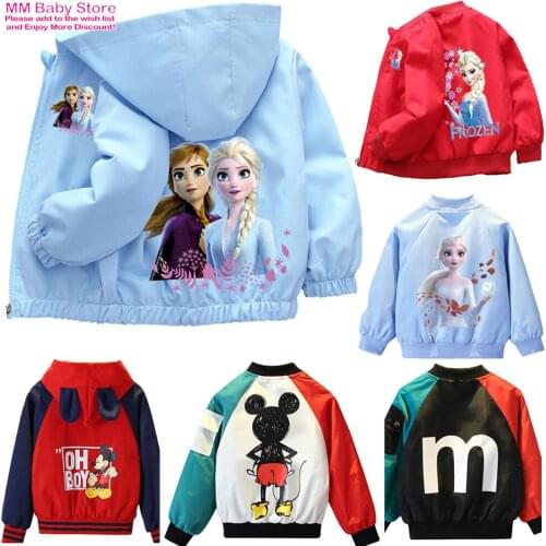 1-12Y Autumn Childrens Clothing Cartoon Mickey Frozen2 Jacket Boys Girls Baby Outing Clothes Jacket Anna Elsa Kids Hooded Jacke