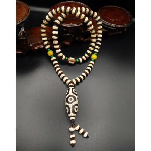 Tibet Bead Necklace Ancient Tibet Dzi Turtle back Nine Eye Necklace Natural Agate stone Materials Holy Article