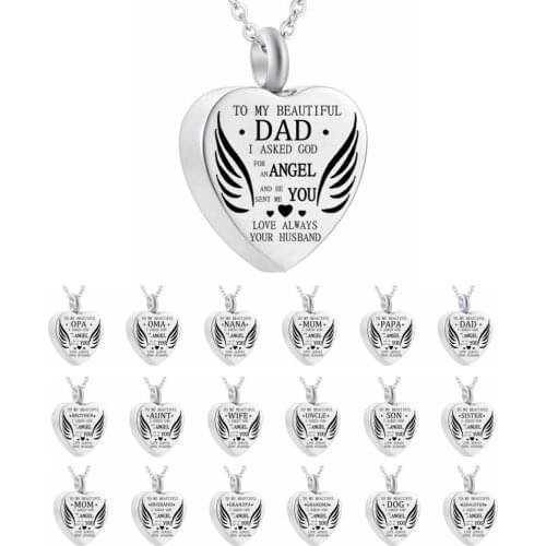 Angel Wing Urn Necklace for Ashes, Heart Cremation Memorial Keepsake Pendant Necklace Jewelry with Fill Kit