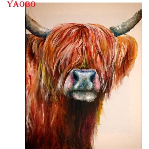 Full square/round diamond 5D DIY diamond painting animal Highland cow 3D embroidery beaded cross stitch mosaic home decor gift