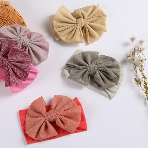 22pc/lot New Large 5.5inch Ribbed Bows on Wide Nylon Headbands For Newborn Kids Nylon Turban KnotBow Head wraps Girls Headwear