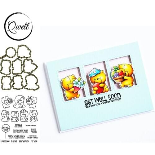 QWELL Bear Metal Cutting Dies With Clear Stamps Sending Hugs And Kisses DIY Scrapbooking Craft Paper Cards Making Template 2020