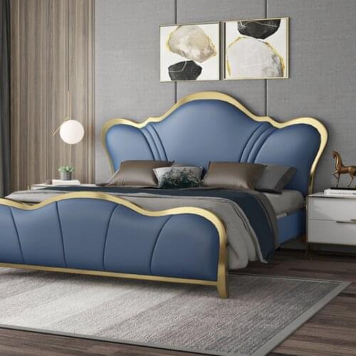 French light luxury bed post modern princess Nordic popular double bed leather bed 1.5/1.8m genuine leather bed