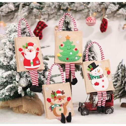 42 x 16cm Christmas Gift Bag Santa Gingerbread Man Cotton Burlap Bag for Candy Bag Jewelry Bag Christmas Gift Drawstring Bag
