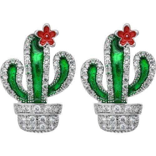 High quality plant cactus zircon earrings Sweet and romantic fashion jewelry zircon earrings for women/girls ER-251