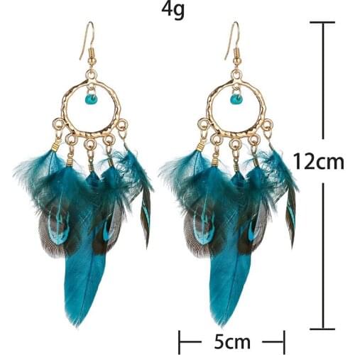 Boho Red Feather Drop Earrings Fashion Jewelry Statement Exotic Dangle Eardrop Earring Gold Metal Tassel F