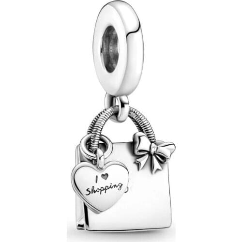 2021 New Autumn Charm S925 Sterling Silver Shopping Bag Dangle Charms Pendant Fit Bracelets And Necklace DIY Accessories