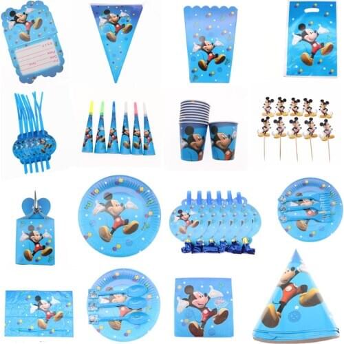 Disney Mickey Mouse Tableware Baby Shower Tablecloth Cup Plate Cartoon Theme Kids Boy Favors Happy Birthday Party Decoration