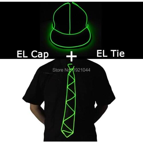 LED Flashing Tie EL Wire Necktie + EL Wire Hip Hop Cap LED Party Cap Glowing Party Supplies Lighting Novelty Party Decor