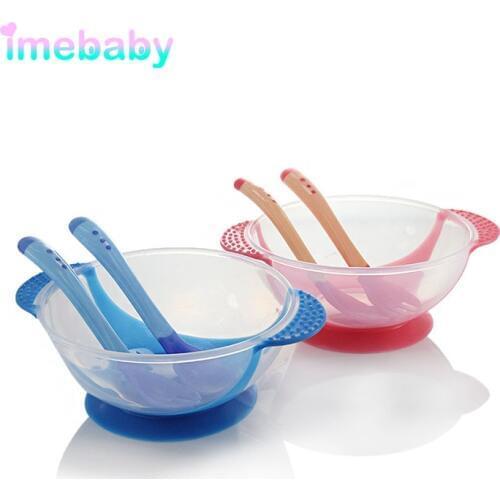 3Pcs / set Baby Dishes Plate On The Sucker Childrens Bowls Baby Feeding Bowl Spoon Set Plate For Children