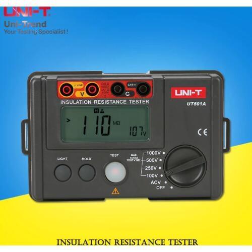 UNI-T UT501A Insulation Resistance Tester; 1000V digital megohmmeter / AC voltage measurement / LCD backlight