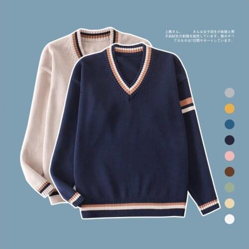 Oversized 100% Cotton Long Sleeve Knit Pullover with Knit V-neck Patchwork Colour Boys/Girls School Uniform Sweater Clothing