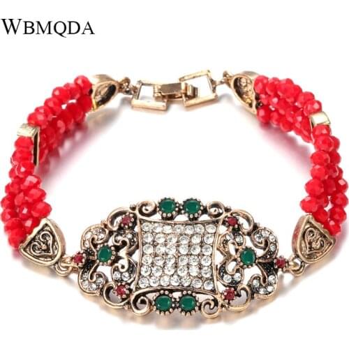 Wbmqda Boho Lucky Red Stone Handmade Beads Bracelet For Women Vintage Ethnic Wedding Jewelry Charm Crystal Bracelets 2021 New