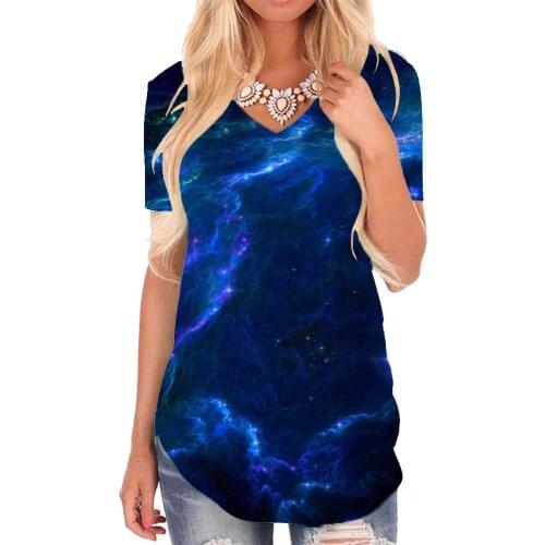 Giyu Brand Galaxy T-shirt women Nebula Shirt Print Space V-neck Tshirt Harajuku Tshirts Printed Womens Clothing Hip hop Loose