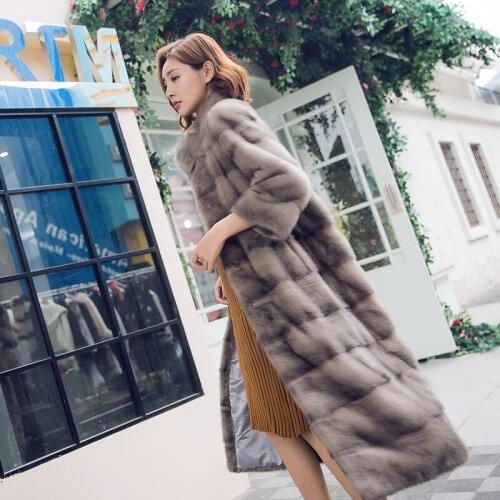 2020 new imported mink fur grass mink coat womens whole mink medium length Korean slim winter coat