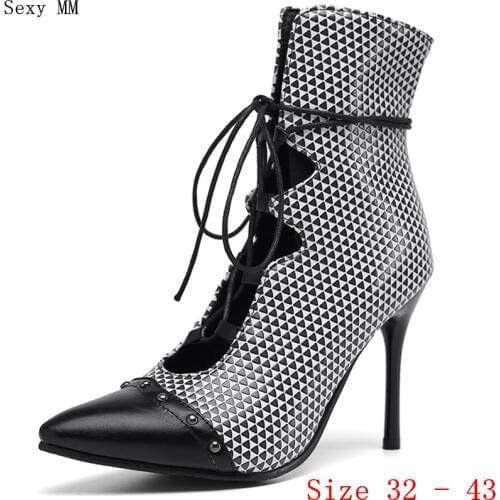 Summer Style Women Ankle High Heel Boots High Heels Woman Short Boots High Heel Shoes Small Plus Size 32 33 - 40 41 42 43