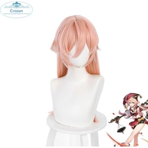 Yan Fei Cosplay wig game Genshin Impact Yanfei Gradient Pink White 60cm Long Heat Resistant Synthetic Hair Women Role Play