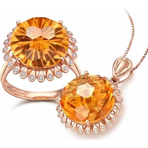 CITRINE GEMSTONES YELLOW CRYSTAL ZIRCON DIAMONDS RINGS PENDANT NECKLACES JEWELRY SETS FOR WOMEN GOLD COLOR JEWELRY BIJOUX GIFTS