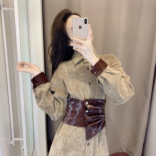 2021 New Women Summer Turn-down Collar Solid Casual dress Female Long Sleeve Fashion Vestidos Ladies Collar Double-Breasted H09