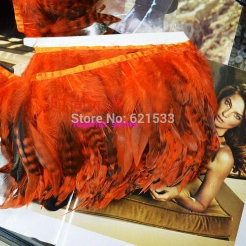 10Meters Saddle Grizzly Hackle Feather Fringe Orange Rooster Trim jewelry 12cm wide