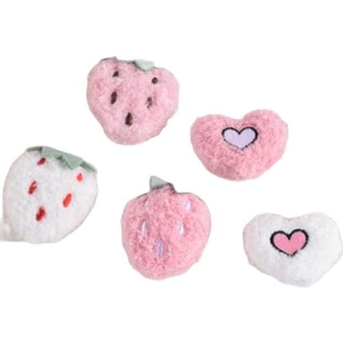 1pcs/lot Cute Cartoon Plush Fruit Strawberry Heart Patch Furry DIY Filling Appliques Clothes Hair Accessories Handmade Material