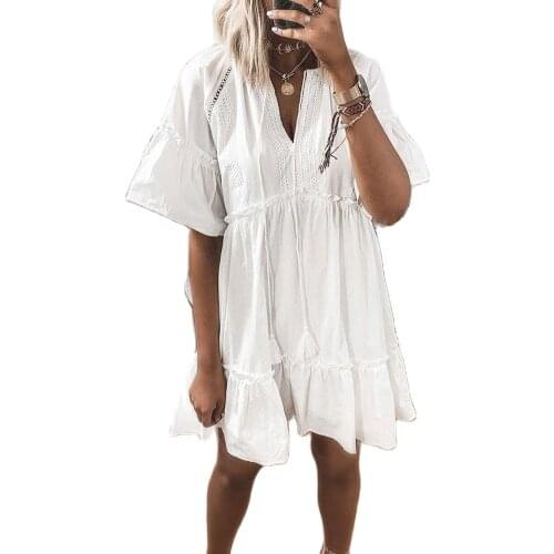 2021 New Design Good Quality Factory Price Fashion Hot Selling Womens Fringed Half Sleeve V-Neck Dress