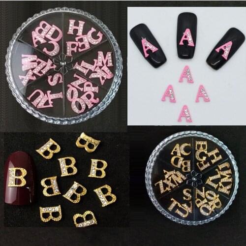 26pcs/Box Wheels A-Z English Alphabet Nail Decorations Gold/Pink 26 Letters Charms Jewelry DIY Manicure Alphabet Accessories K1