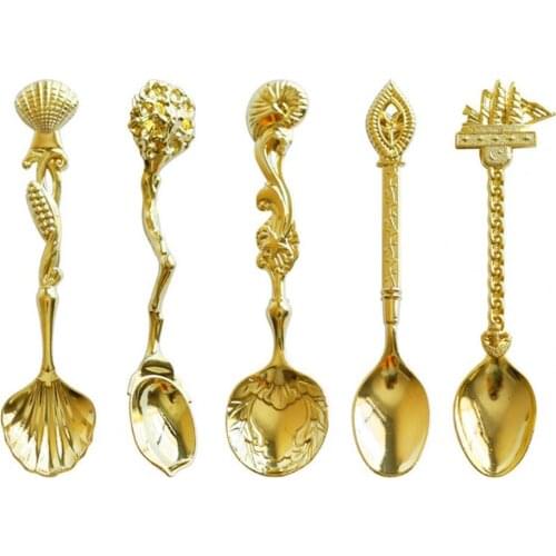 5Pcs Fashion Coffee Spoon 4 Colors Portable Retro Chic Alloy Rust Proof Easy to Clean Multi-function Dessert Spoon for Home