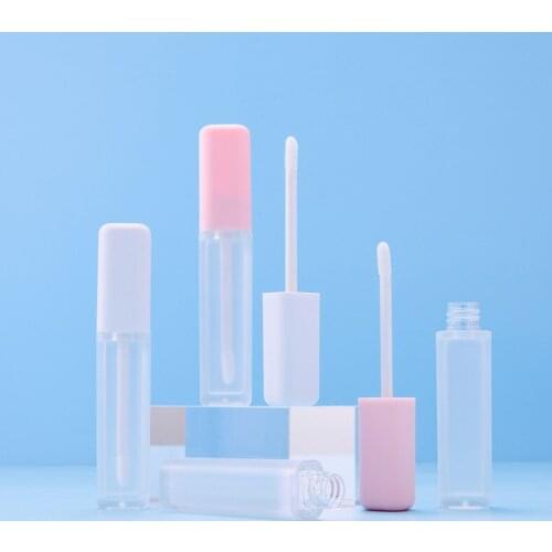 50pcs New 6ml Mini Lip Gloss Tube Empty Plastic Frosted Lip Glaze Tubes Pink/White Cap Small Sample Cosmetic Packing Container