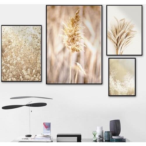 Abstract Autumn Flower Golden Wheat Nature Scenery Nordic Canvas Poster Print Painting Wall Art Landscape Picture Home Decor
