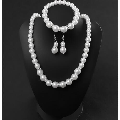 White Simulated Pearl Strand Chains Full Shiny Crystal Beads Charms Star Style Jewelry Sets Bracelets & Necklace For Women
