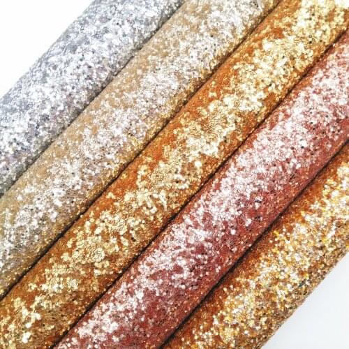 Amonglitter Color Matching Gold Rose Gold Chunky Glitter Leather Glitter Fabric for DIY Bows Bags and Shoe 21x29cm size GM4003B