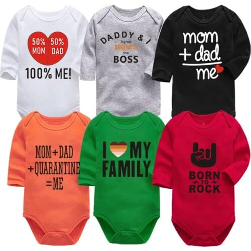 Bodysuit for Newborn Boys and Girls Long Sleeve Cotton Letter Print Fashion Onesie Baby Clothes