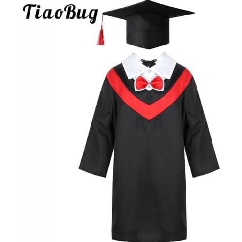 Kids Boys Girls Primary School Uniforms Graduation Gown with Tassel Cap Set Children Students Costume Photography Roleplay Dress