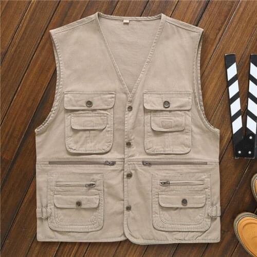 Mens Cotton Vest Multipockets Hiking Climbing Cycling Sleeveless Jackets Casual Cardigan Sports Coat Elders Waistcoat M-5XL