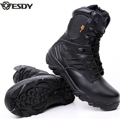 Men Military Tactical Desert Boots Outdoor Hiking Climbing Breathable Skid Resistance High Tube Leather Lace Up Ankle Shoes Boat