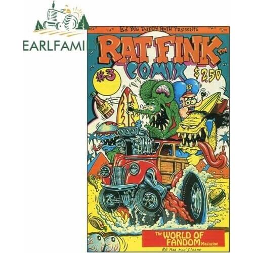 EARLFAMILY 13cm x 8.3cm Retro Car Sticker Rat Fink Comix #3 Decal Creative Crazy Modified Stickers Vinyl Original Graphic