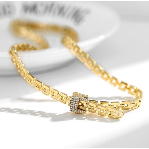 Unusual Adjustable Necklaces Sets For Women Belt Buckle Clavicle Chain Vintage Golden Fashion Gift Rings/Bracelet Jewelry Set