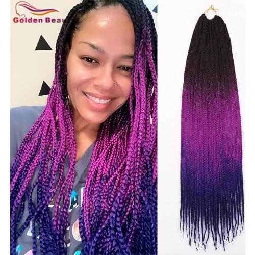 GoldenBeauty Box Braids High Temperature Fiber Synthetic Hair Pink Blue Grey Purple 24inch Long Straight 3X Senegalese Braid